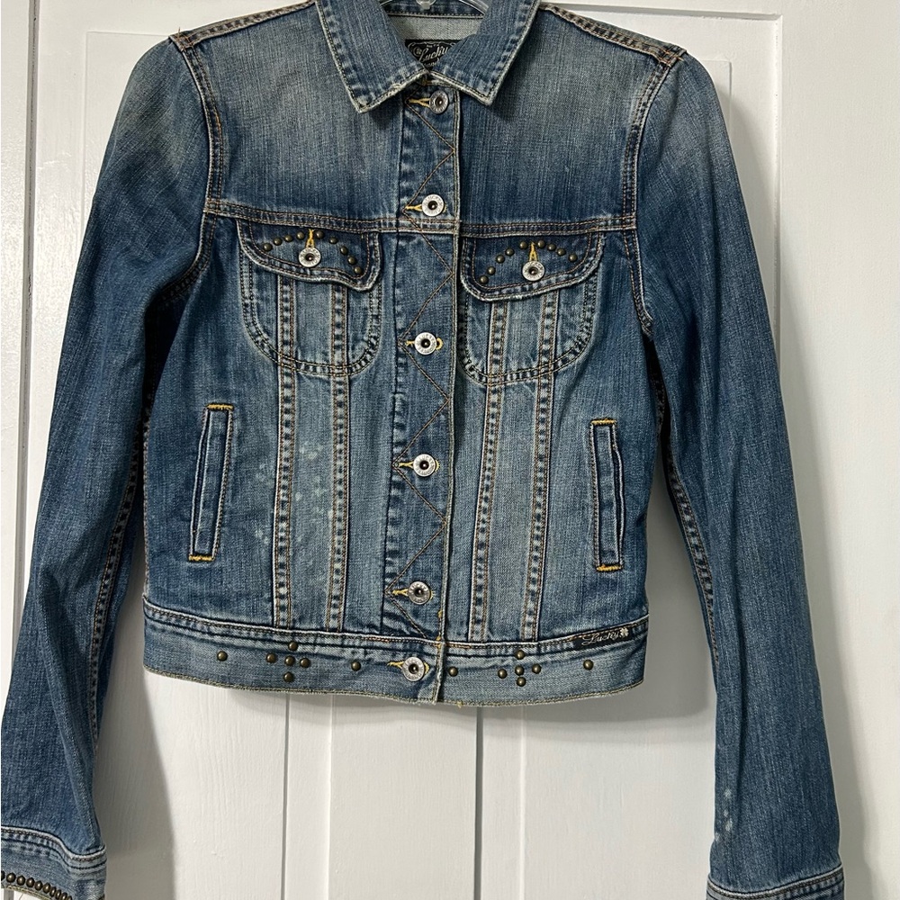 Vintage Lucky Brand Flower Studded Denim Jacket Size Small